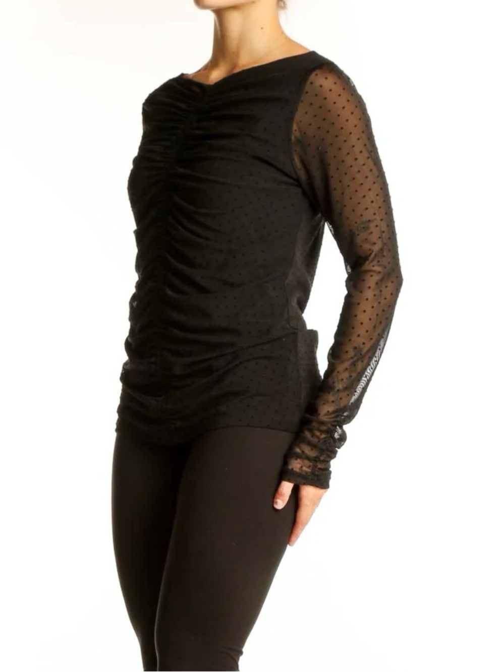 Laundry Black Sheer Ruched Long-Sleeve Date Night Romantic Whimsigoth Evening